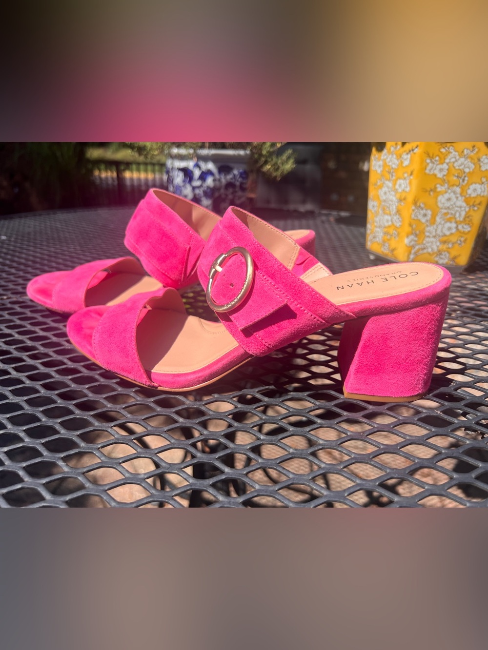 Cole Haan Pink Suede Slide Sandals with Buckle 9.5